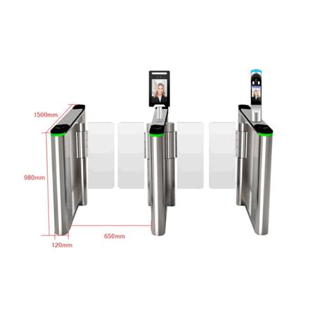 Modern Office Building Automatic Swing Barrier Turnstile Gate with Brushless Motor, Facial Recognition, and QR Code Scanner – Smart Biometric Access Control System5