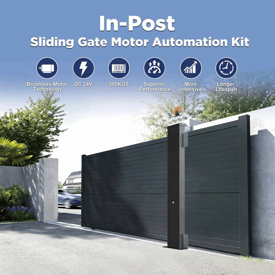 Modern Minimalist Automatic Sliding Gate Motor Kit – Complete Electric Gate Opener System with Gear Rack and Rails for Contemporary Property Automation3