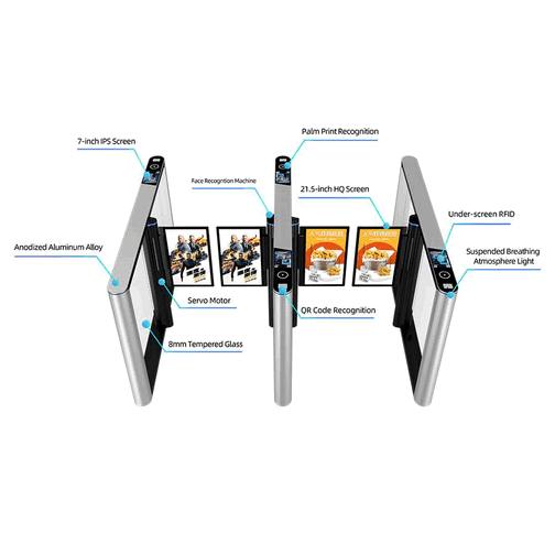 Modern Office Building Automatic Swing Barrier Turnstile Gate with Brushless Motor, Facial Recognition, and QR Code Scanner – Smart Biometric Access Control System2